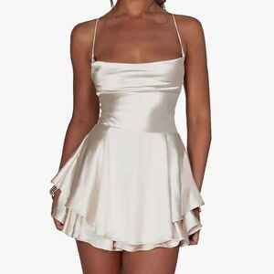 Elegant Cream Satin Mini Dress